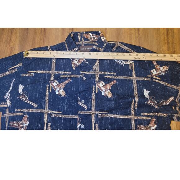 Bit & Bridle Men’s Western Shirt Size L Black Revolver Print Long Sleeve EUC - Picture 7 of 8